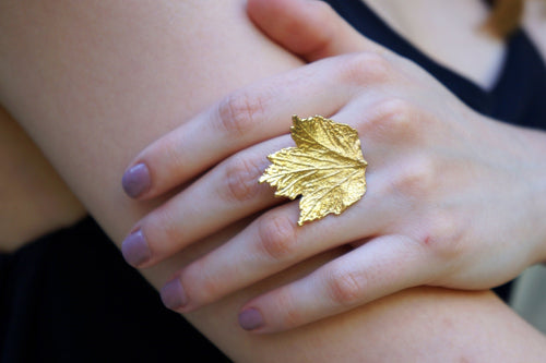 Bourbon Rose Leaf Ring, Gold & Silver Jewelry, Nature-Inspired Gift, Adjustable