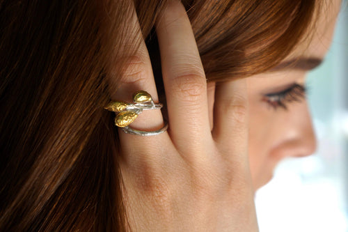 Adjustable Leaf Ring - Handmade Olive Branch Sterling Silver